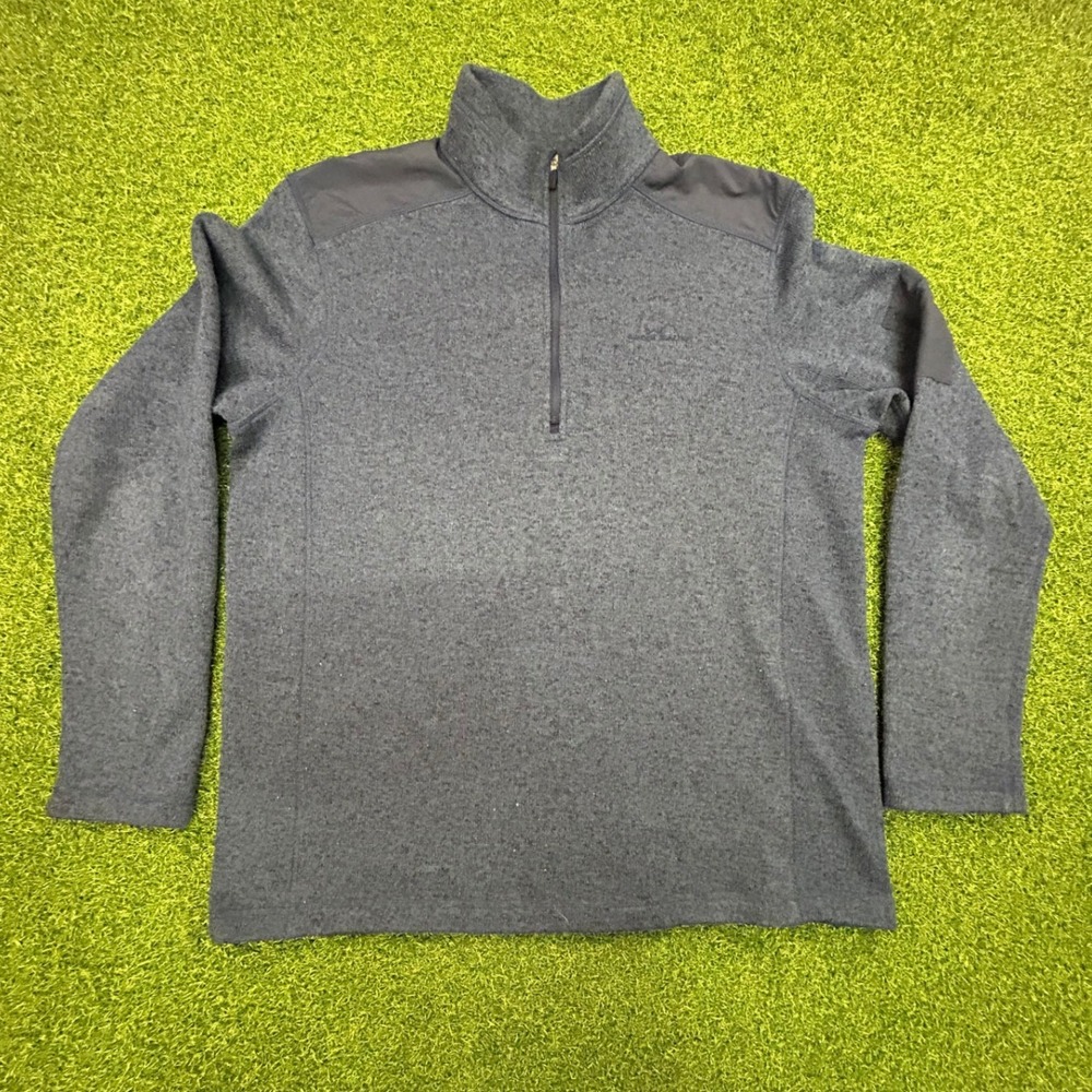 Eddie Bauer Mens XL Quarter Zip Fleece Pullover Gray Shoulder Patch Pocket
